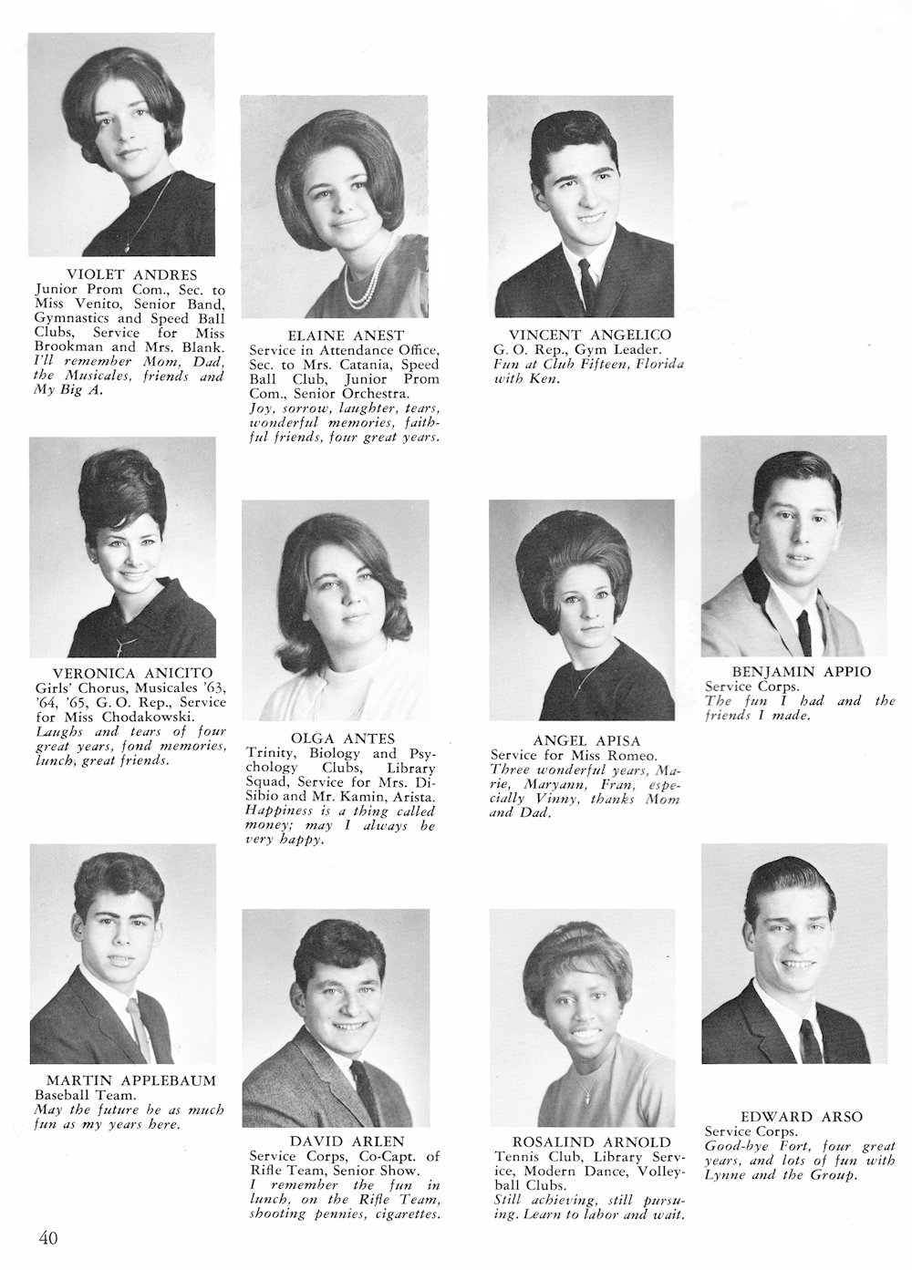 Andres-Arso page from Fort Hamilton High School 1965