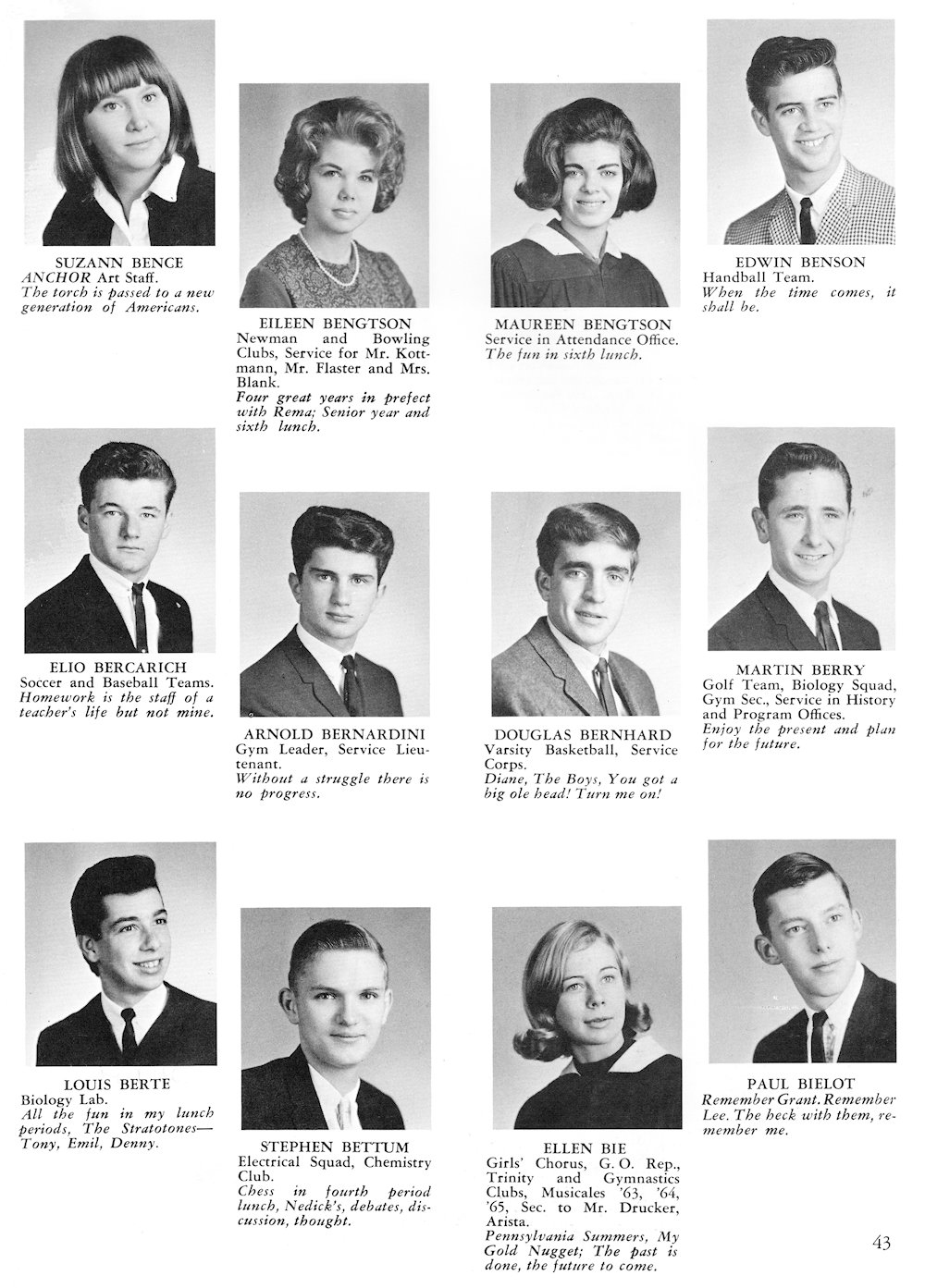 Bence-Bielot page from Fort Hamilton High School 1965