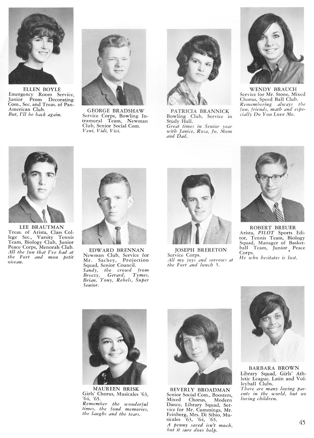 Boyle-Brown page from Fort Hamilton High School 1965