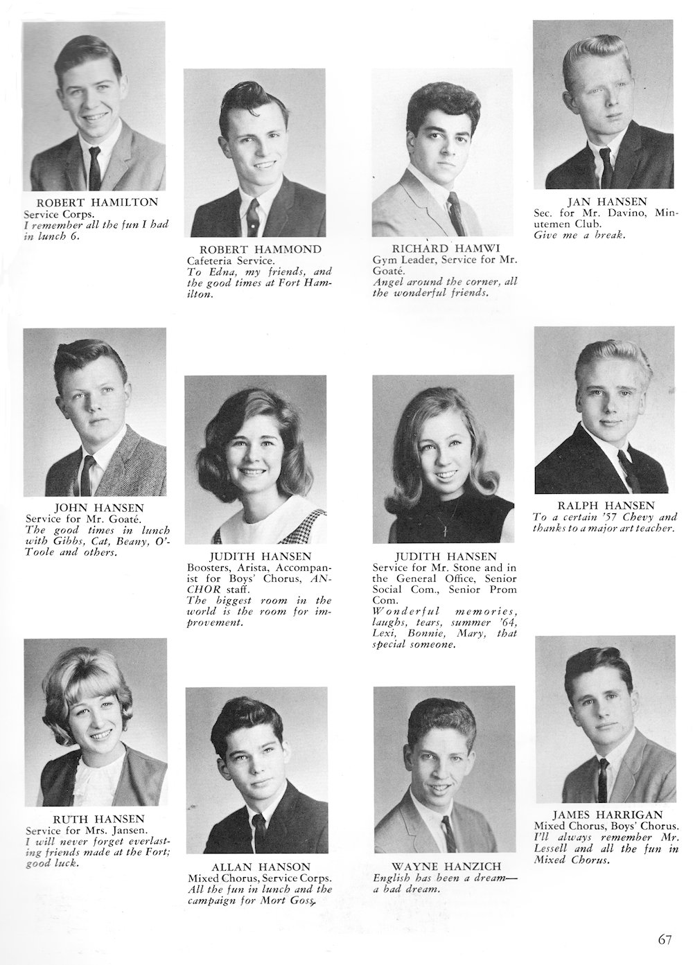 Hamilton-Harrigan page from Fort Hamilton High School 1965