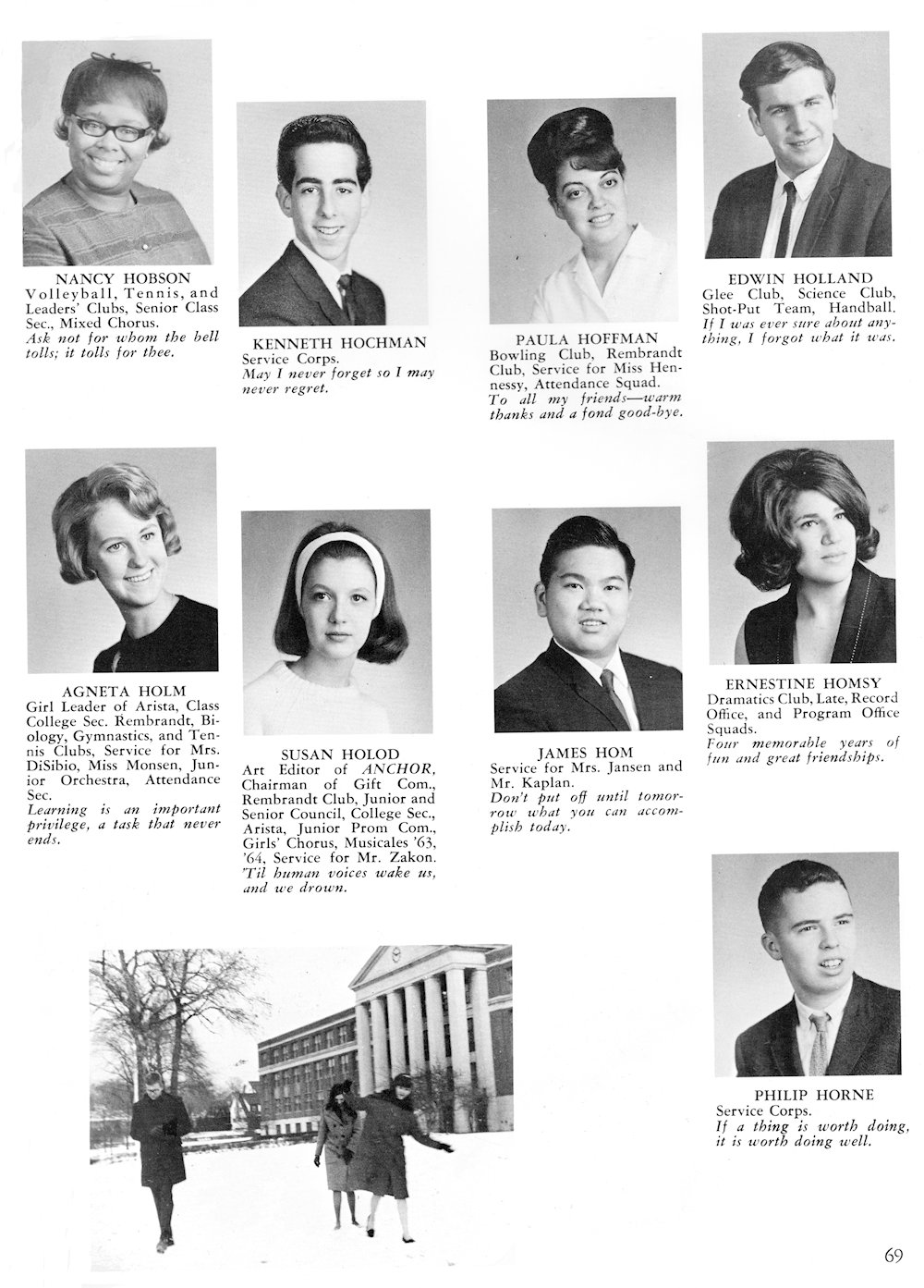 Hobson-Horne page from Fort Hamilton High School 1965
