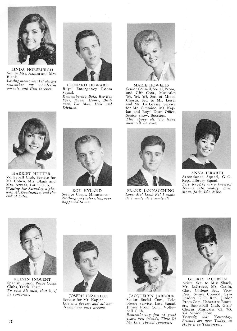 Horsburgh-Jacobsen page from Fort Hamilton High School 1965
