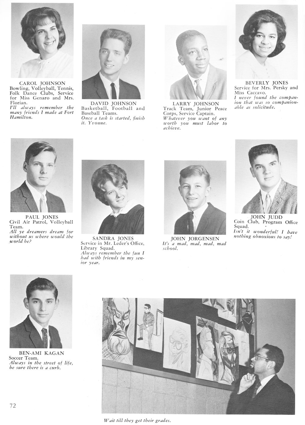 Johnson-Kagan page from Fort Hamilton High School 1965