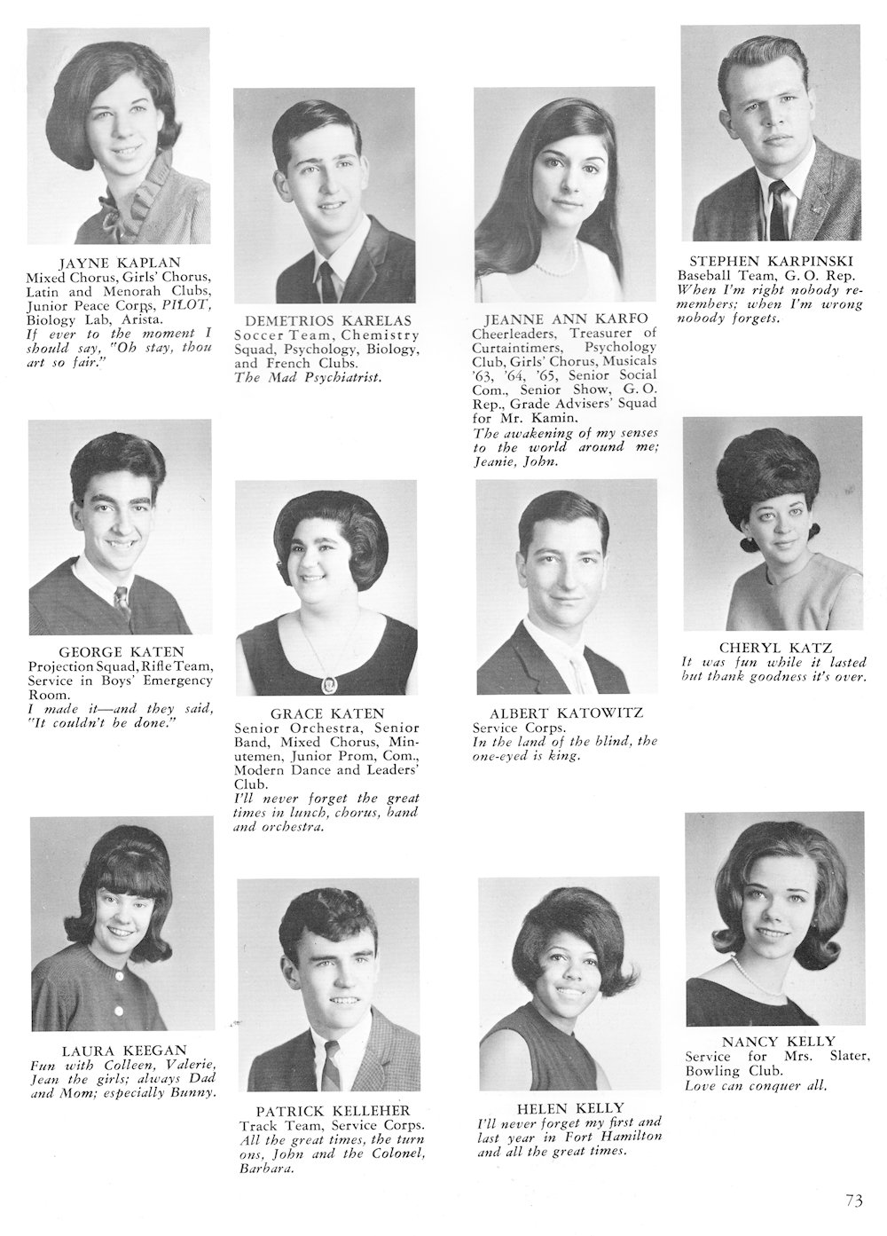 Kaplan-Kelly page from Fort Hamilton High School 1965