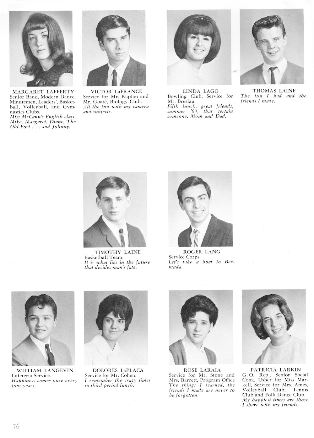 Lafferty-Larkin page from Fort Hamilton High School 1965
