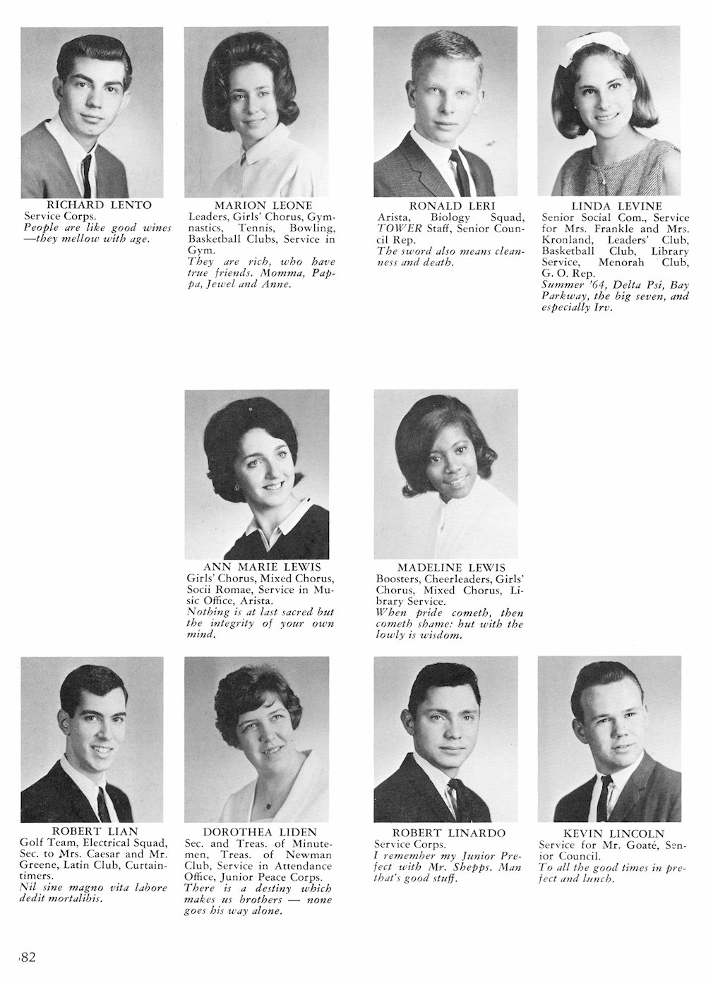 Lento-Lincoln page from Fort Hamilton High School 1965