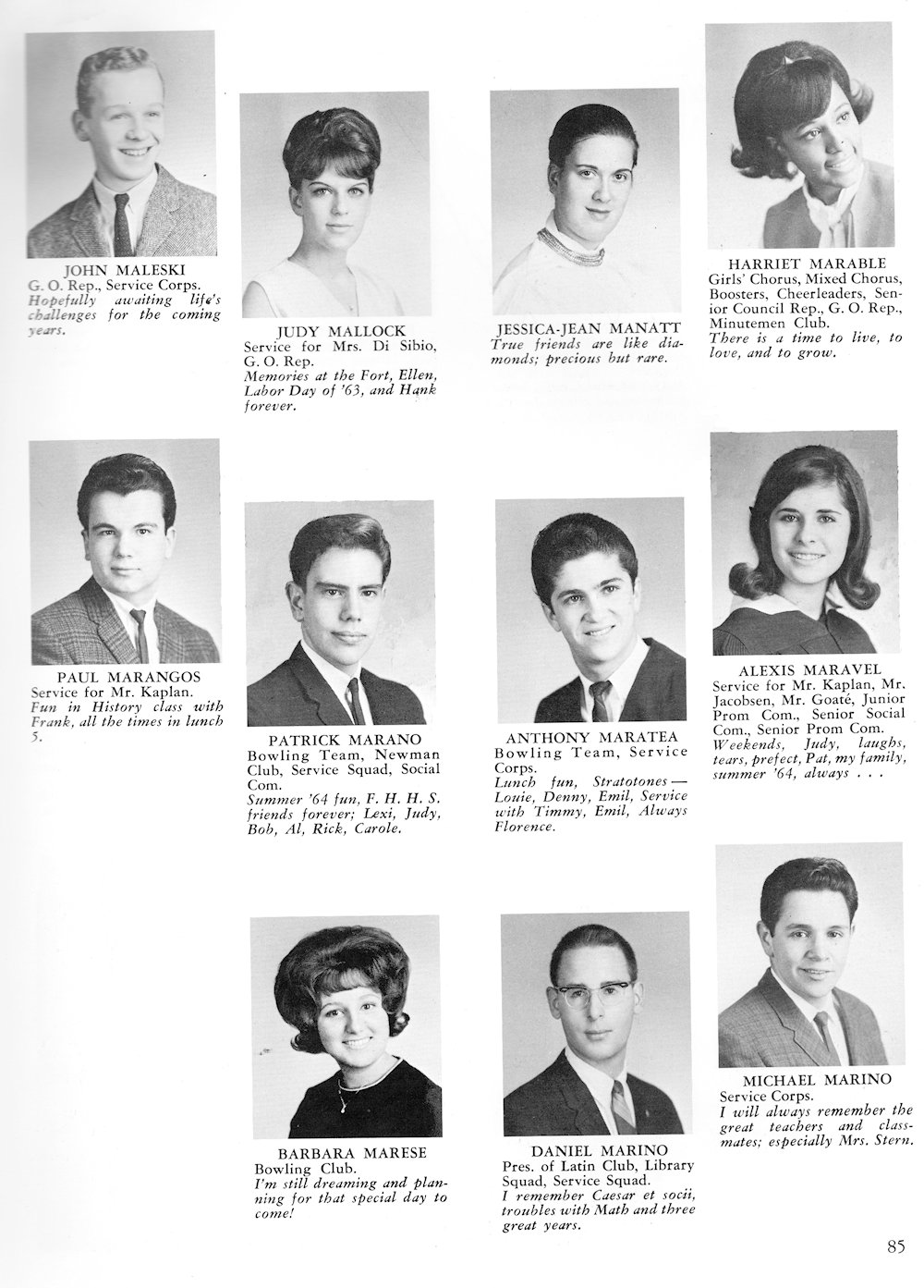 Maleski-Marino page from Fort Hamilton High School 1965