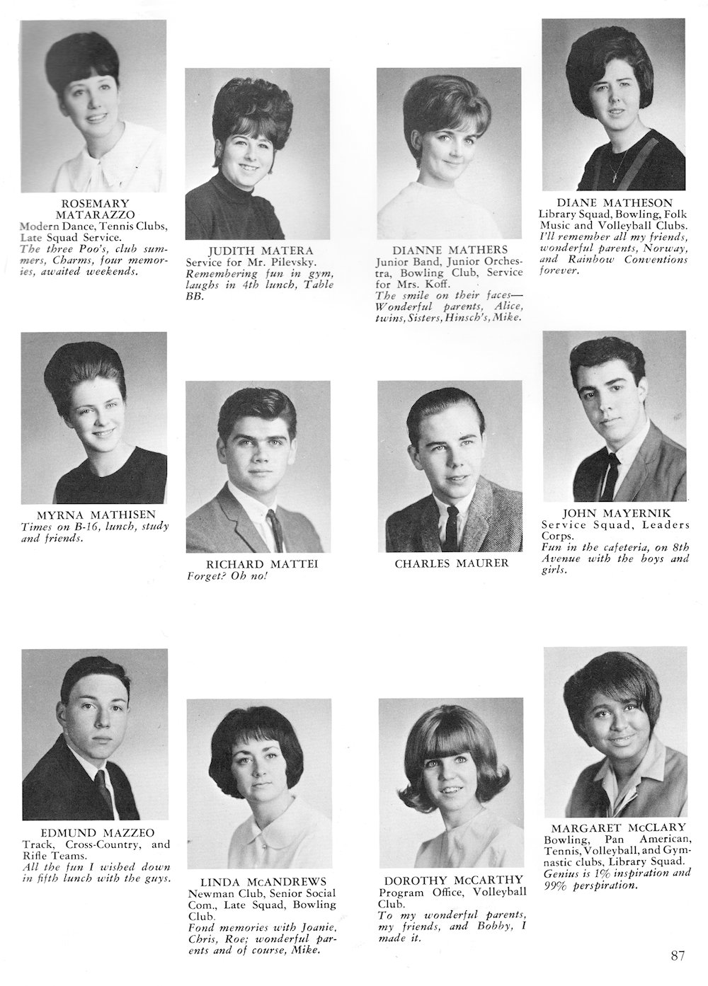 Matarazzo-McClary page from Fort Hamilton High School 1965