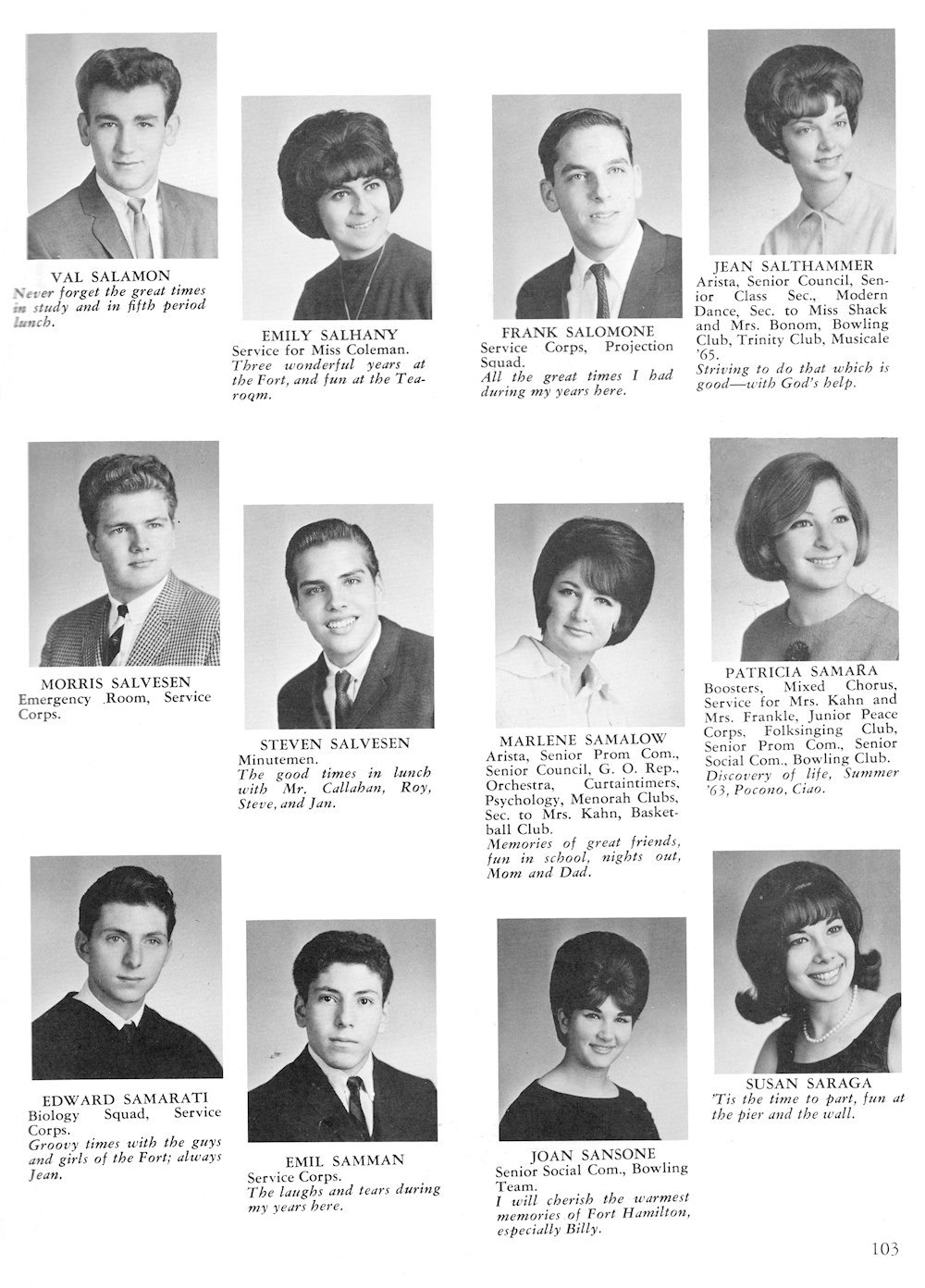 Salamon-Saraga page from Fort Hamilton High School 1965