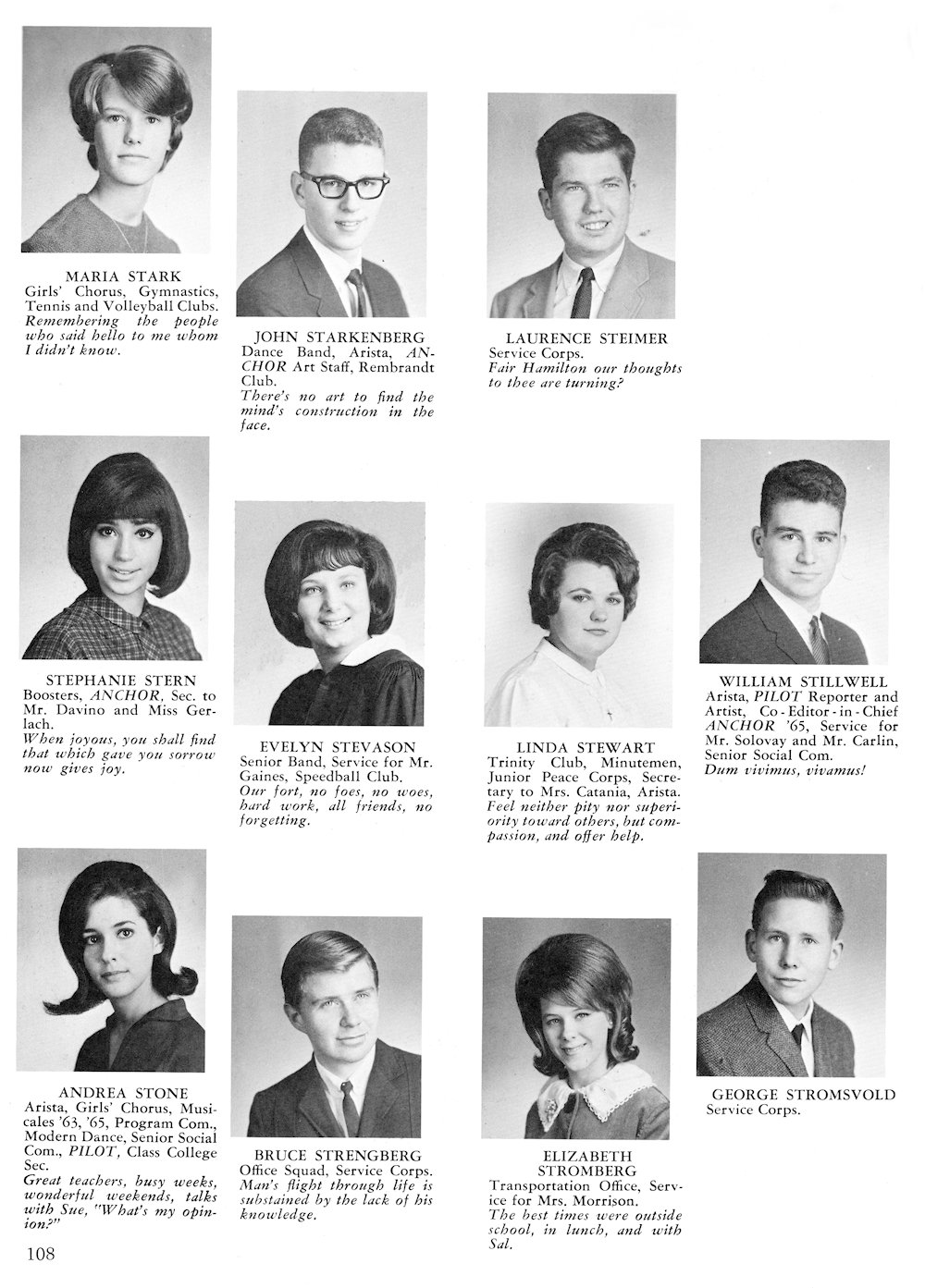 Stark-Stromsvold page from Fort Hamilton High School 1965